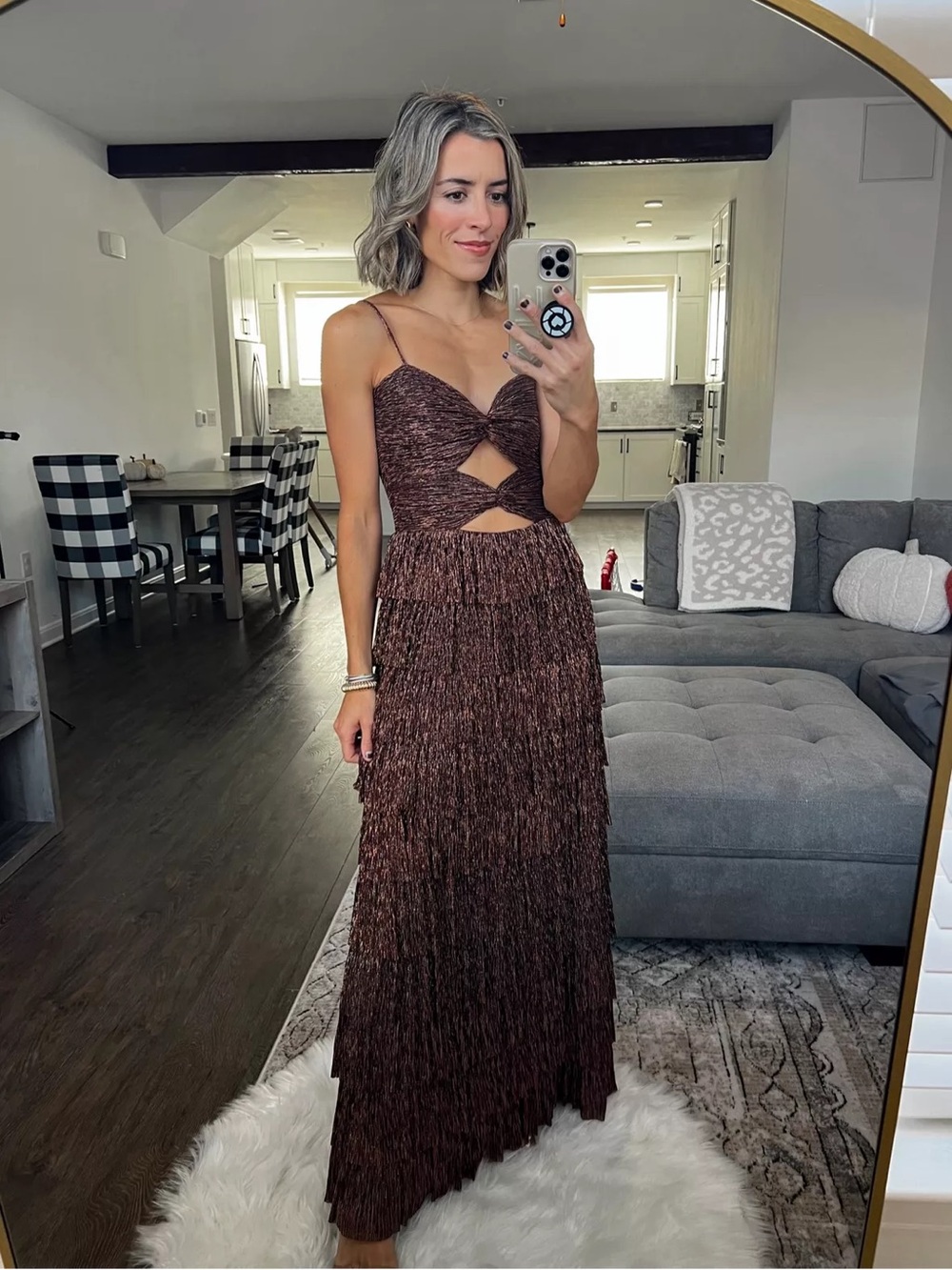 NWT Gianni Bini Metallic Brown Cutout Tiered Maxi Dress